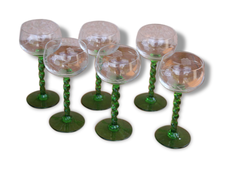 Lot of 6 glass alsace suzel foot twist serious bunch of grapes