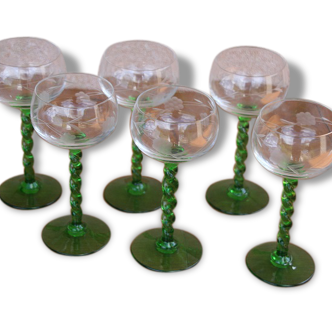 Lot of 6 glass alsace suzel foot twist serious bunch of grapes