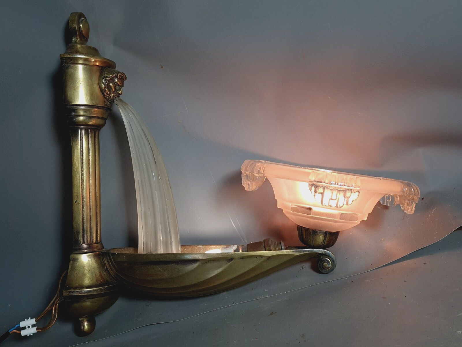 Art Deco bronze & glass wall lamp