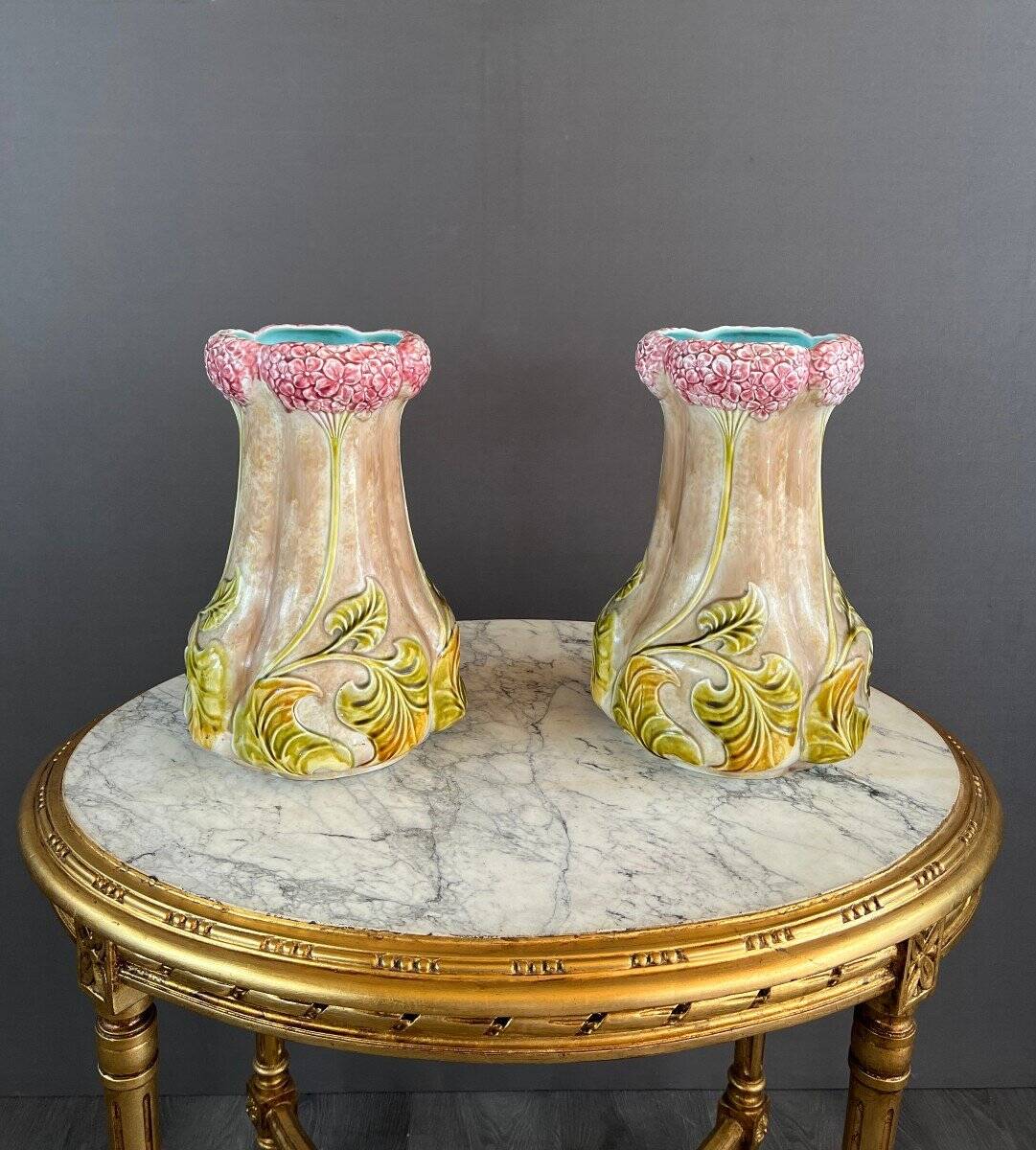 Pair of Art Nouveau Style Earthenware Vases, 20th Century