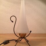 Lampe atypique laiton opaline années 50