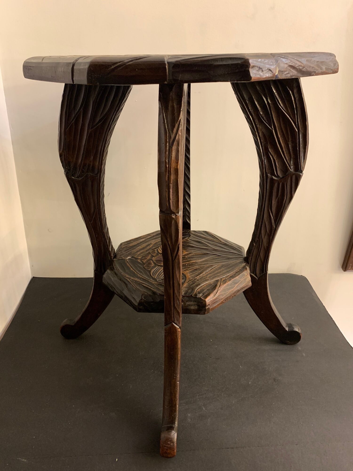 Japanese side table, carved wood, Liberty of London, 1900
