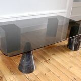 Table basse vintage design marbre et verre 1970
