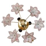 Charming Murano Vintage Ceiling Light Pink Flowers, 1970s