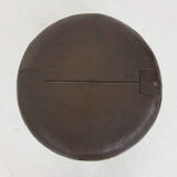 Mid-century brown leather round pouf