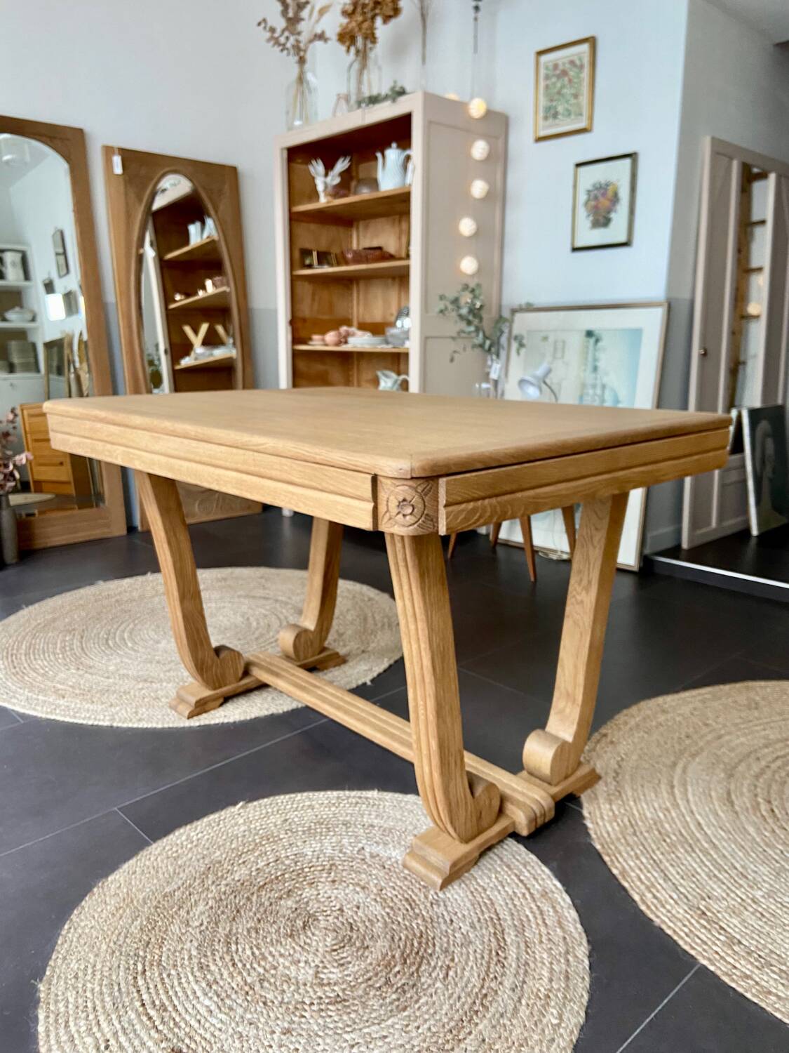 Art deco oak table + extensions