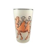Glass illustrated by Cabu on the theme of the circus, camel ride, pink