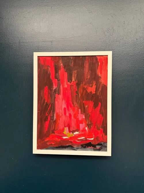 Swedish Oil on Panel – “Abstract Composition in Red” by Rune Pettersson