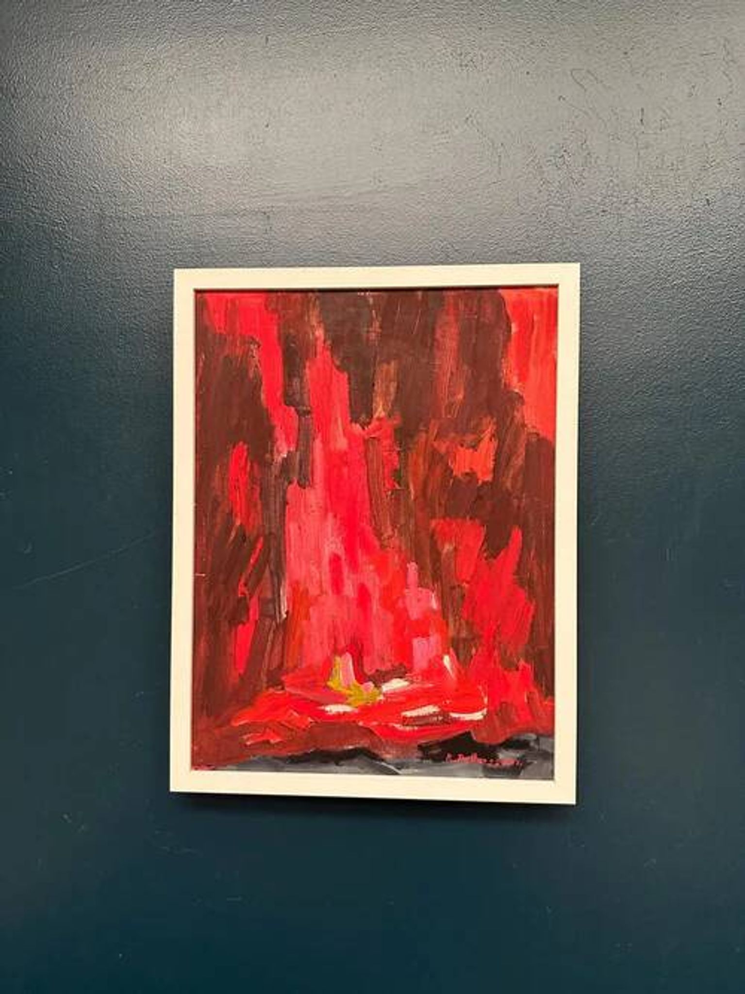 Huile su panneau suédoise – « Composition abstraite en rouge » par Rune Pettersson