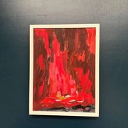 Huile su panneau suédoise – « Composition abstraite en rouge » par Rune Pettersson