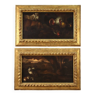 Pair of antique paintings from the second half of the 17th century