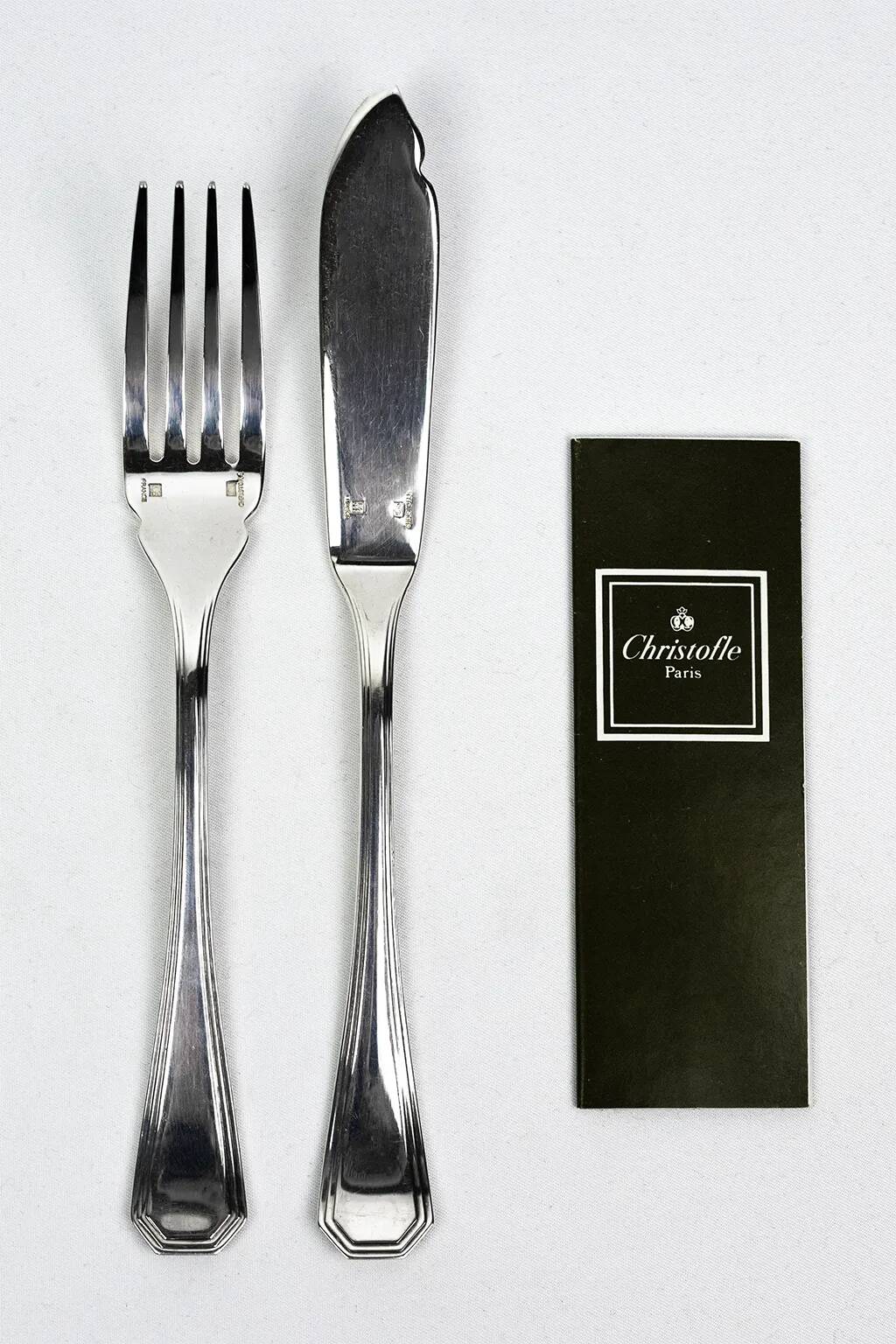 12x2 fish cutlery Christofle America silver-plated, design by Luc Lanel