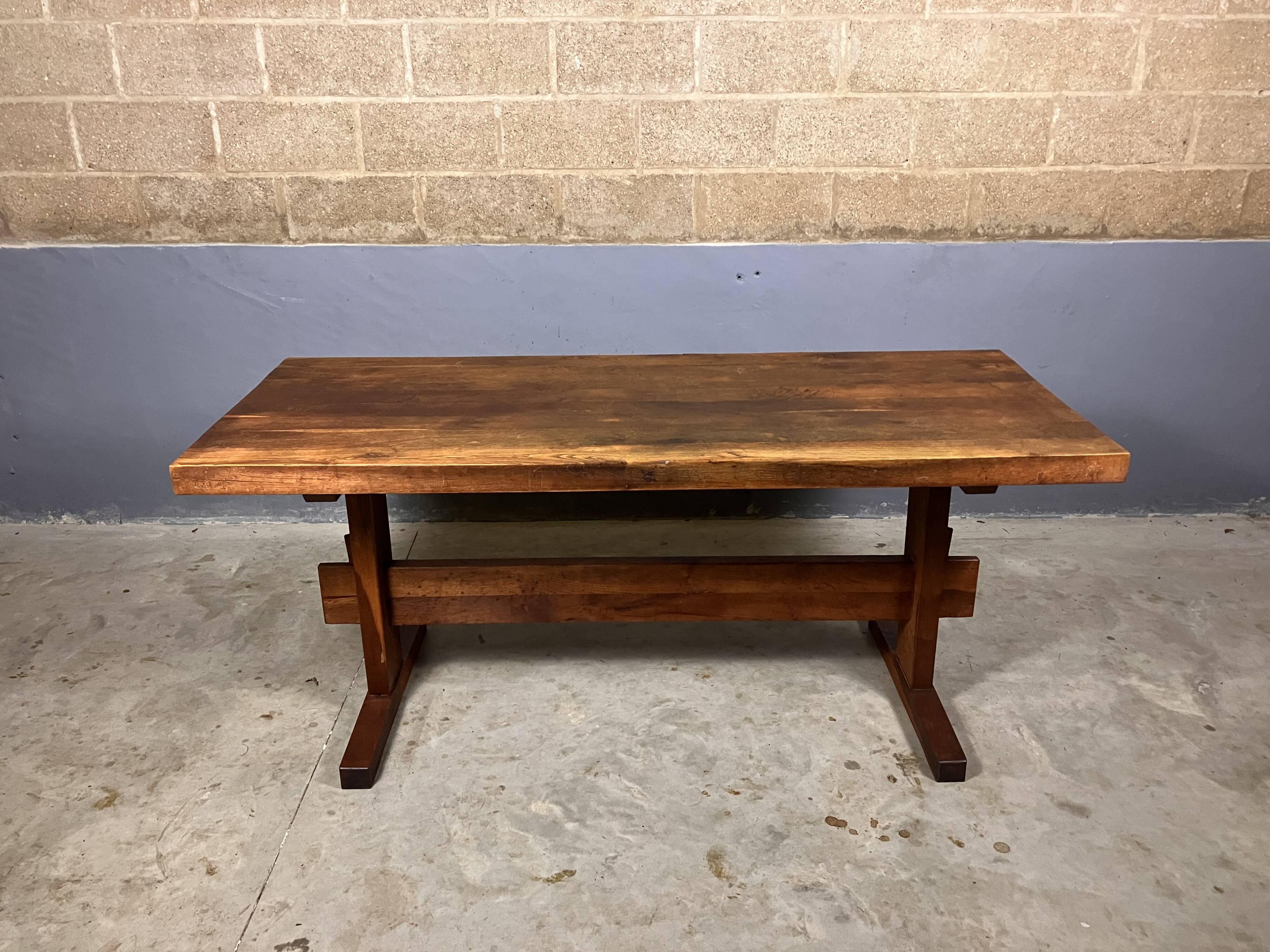 Oak dining table with 2 benches Minimalist Brutalist Wabi Sabi