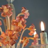 Venetian chandelier, in blue and red Murano glass, five light arms, circa 1950