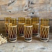 6 verres long drink ambrés et osier