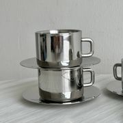 Lot de 4 tasses à café en inox avec sous-tasses
