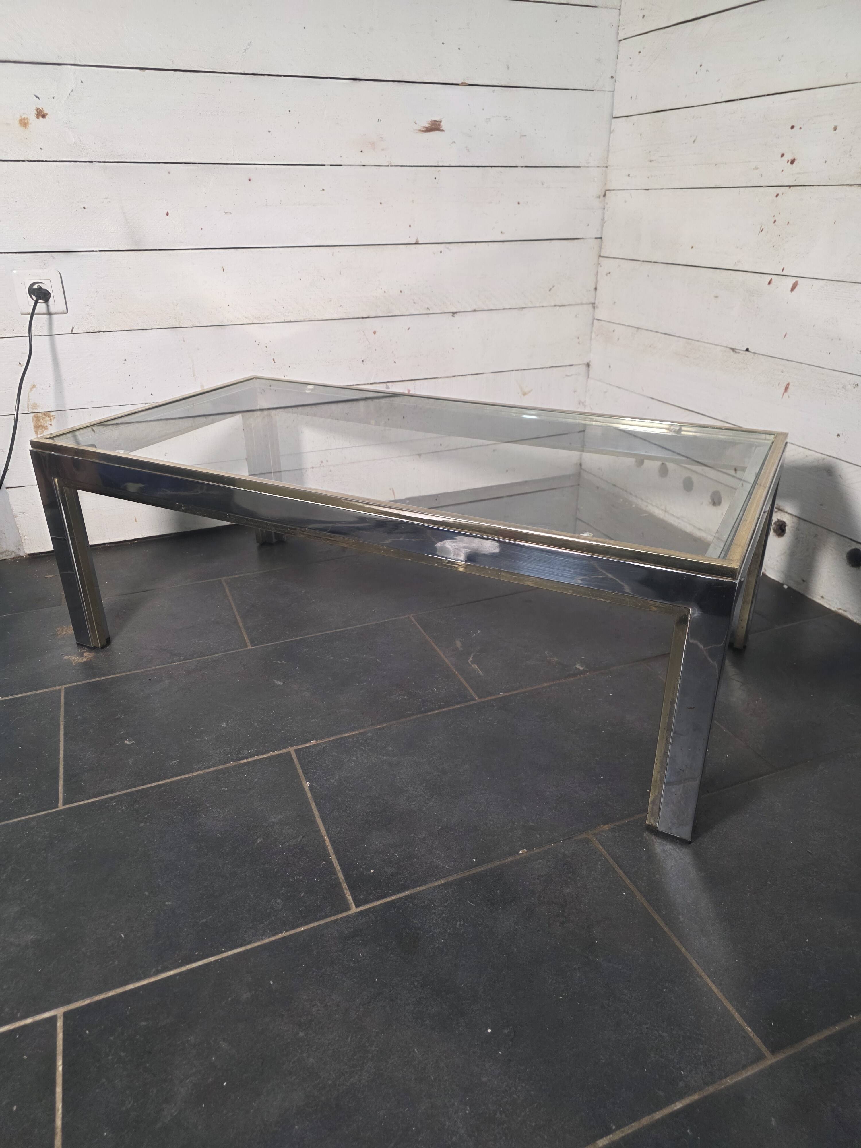 Chrome and gold metal coffee table by Romeo Rega from the 1970s.