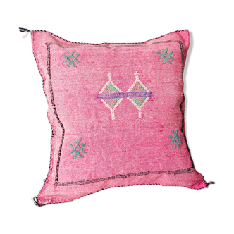 Vegetable silk cushion of cactus embroidery Moroccan Berber motifs pink fuschia