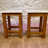 Pair of square-seat pine stools