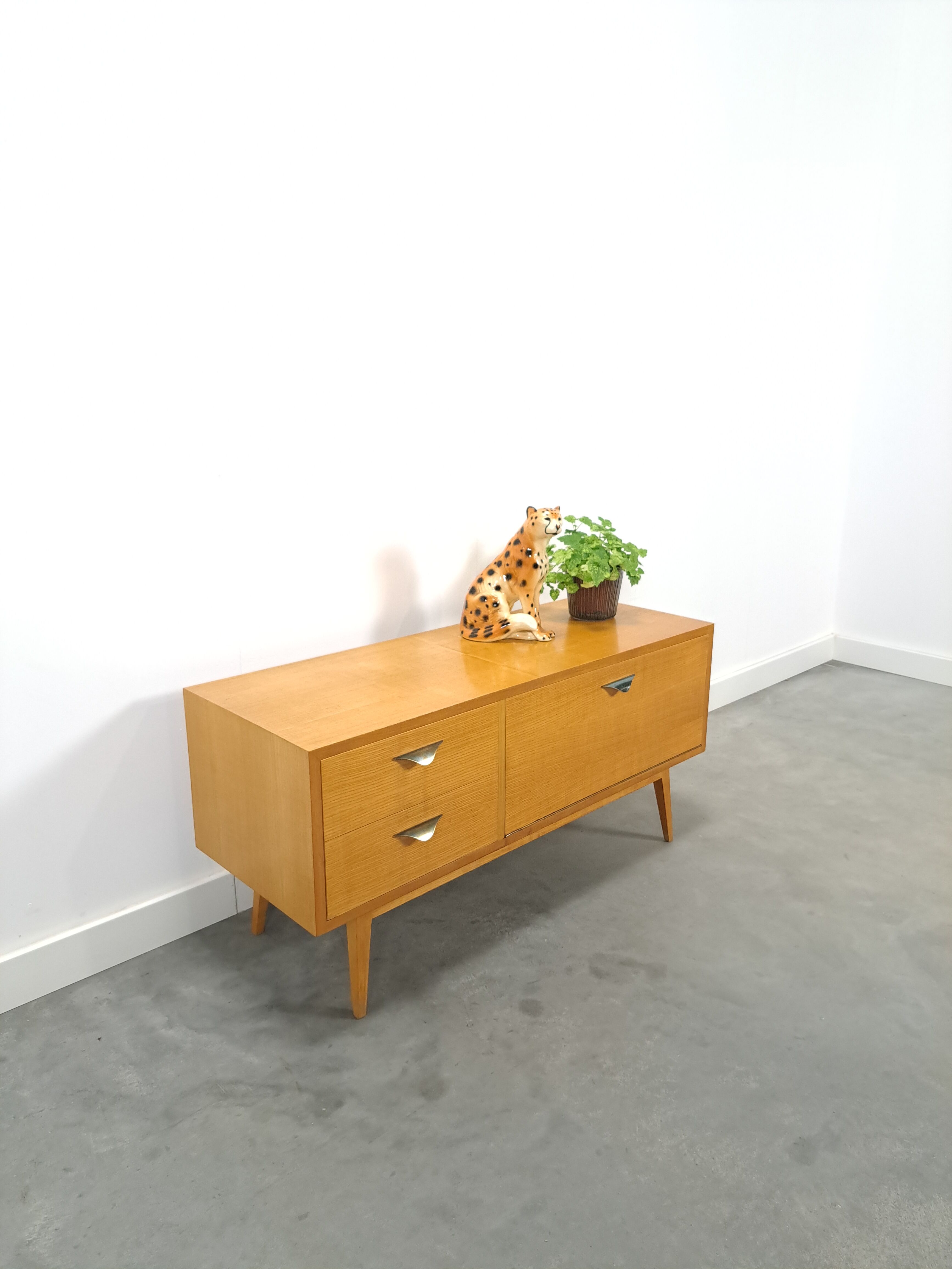 TV cabinet veneer vintage with drawers and brass