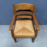 Set of two Dutch oak armchairs with rush seats