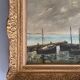 Oil on canvas - boats in the harbour, signed 1964