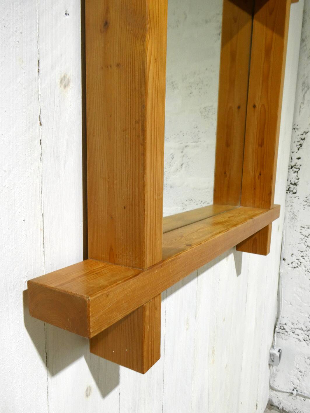 brutalist pine large mirror, 1970