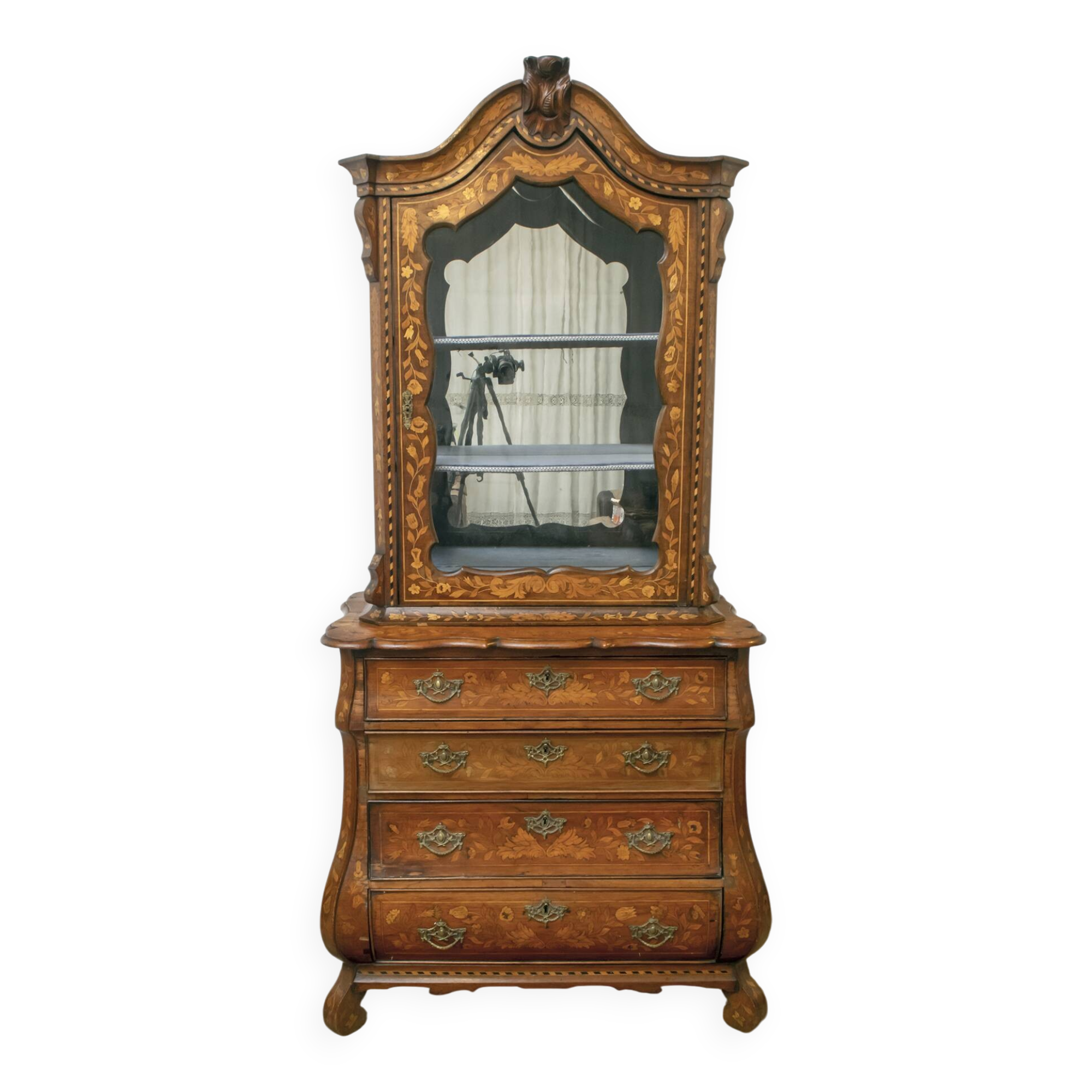 18th Century Dutch Trumeau Walnut with Maple Wood Inlays, Netherlands, 1760