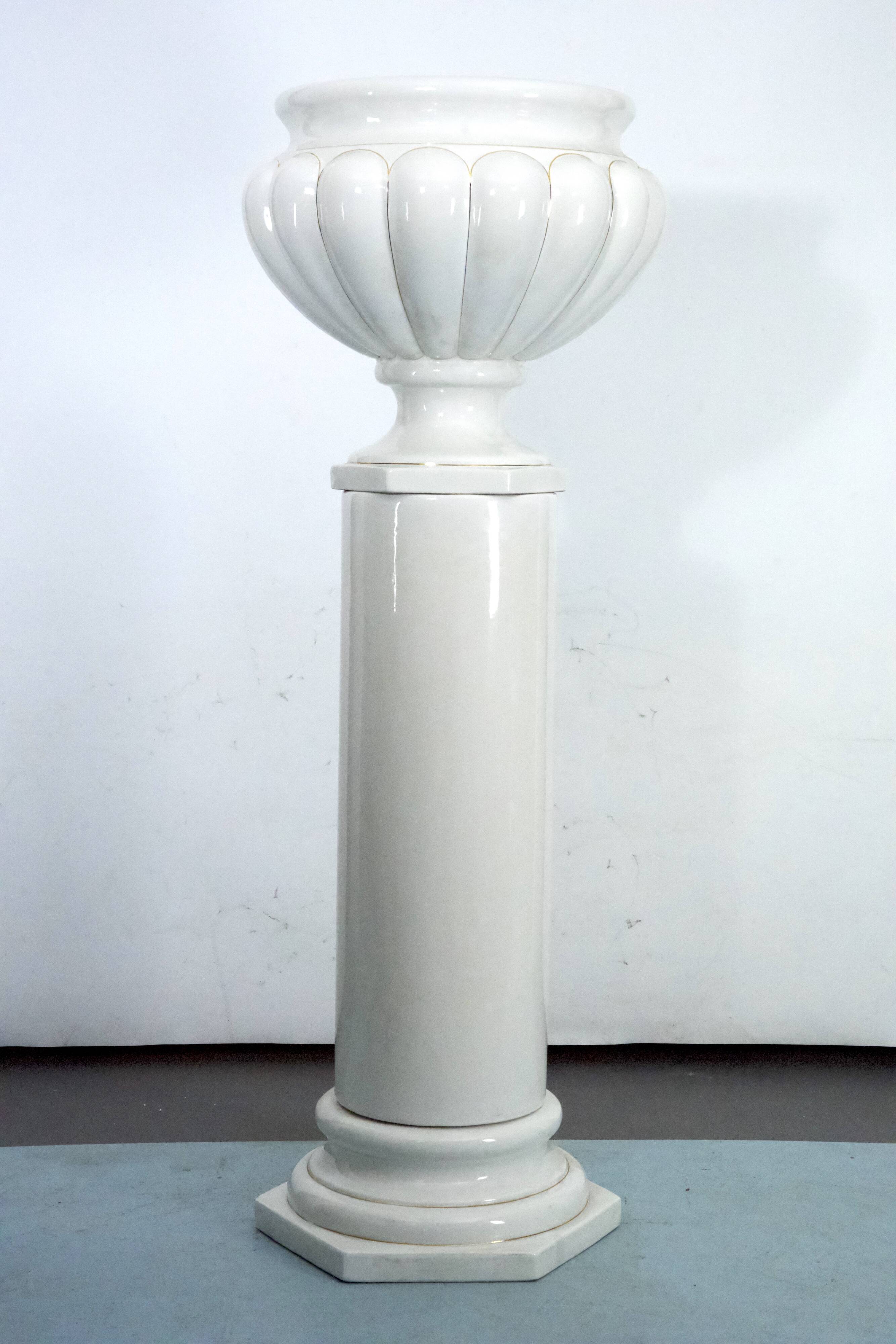 Tommaso Barbi Oversized White Ceramic Vase and Column, Italy 1970