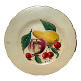 Faience plate in Longwy enamels signed Léa Valentin Les Fruits