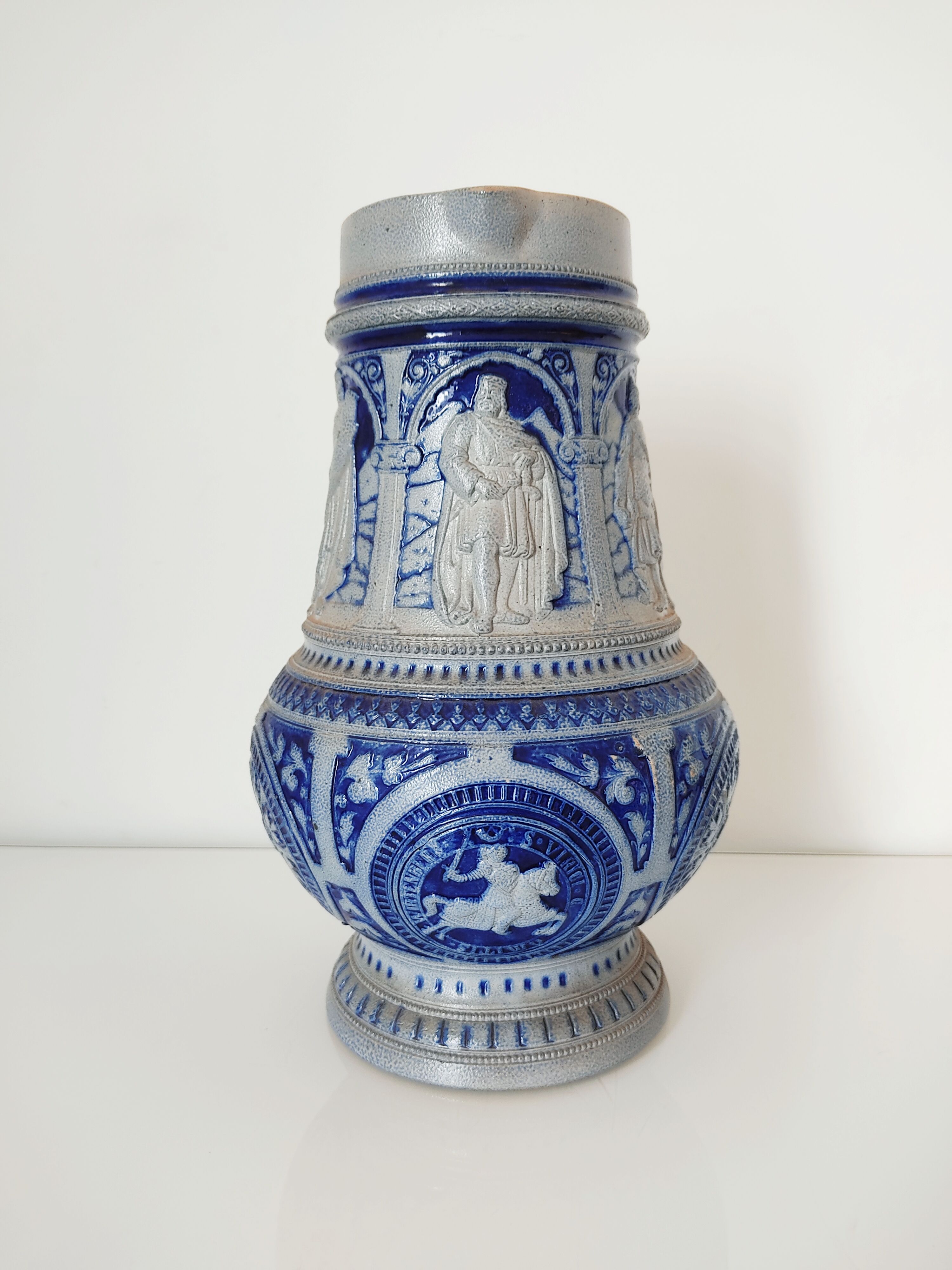 German sandstone jug decoration medieval kings