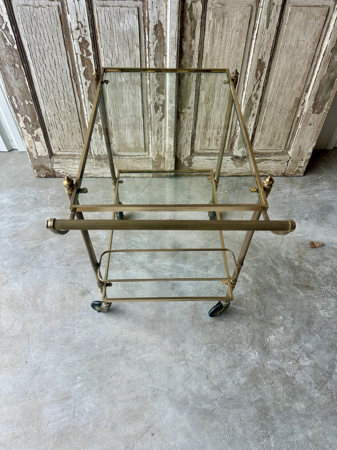Vintage brass rolling bar cart