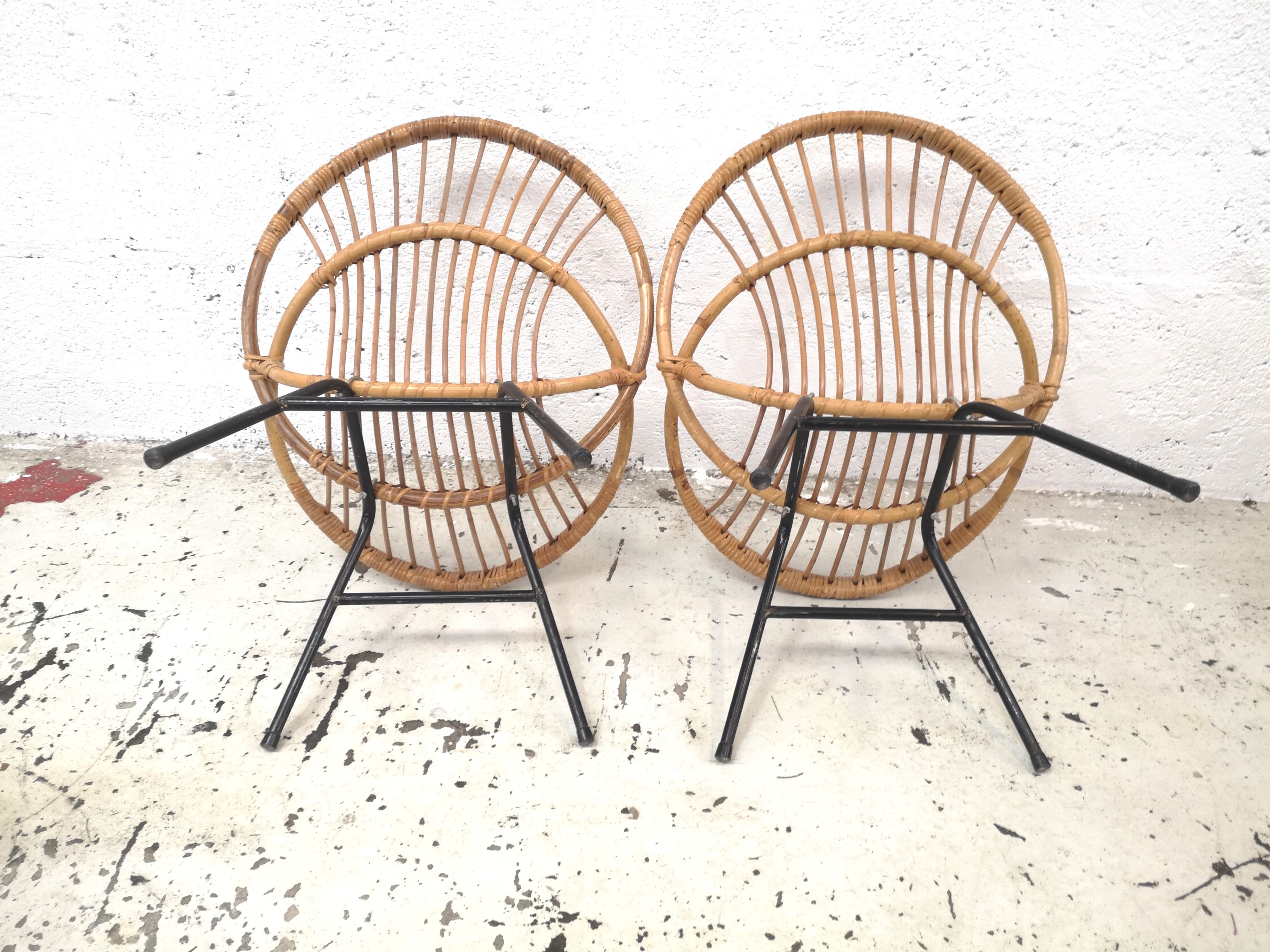 Pair of armchairs shell rattan