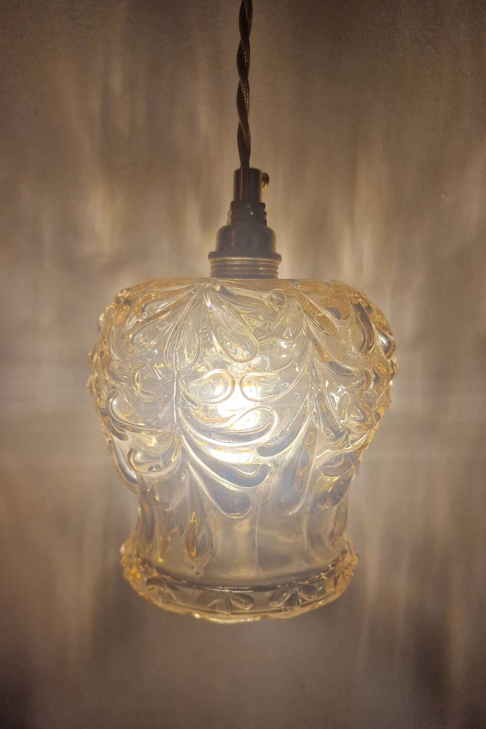 Duo of amber molded glass portable lamps