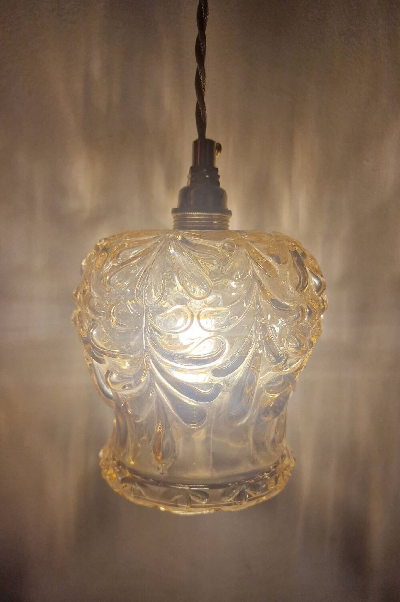 Duo of amber molded glass portable lamps