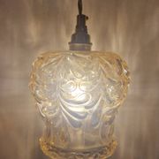 Duo of amber molded glass portable lamps