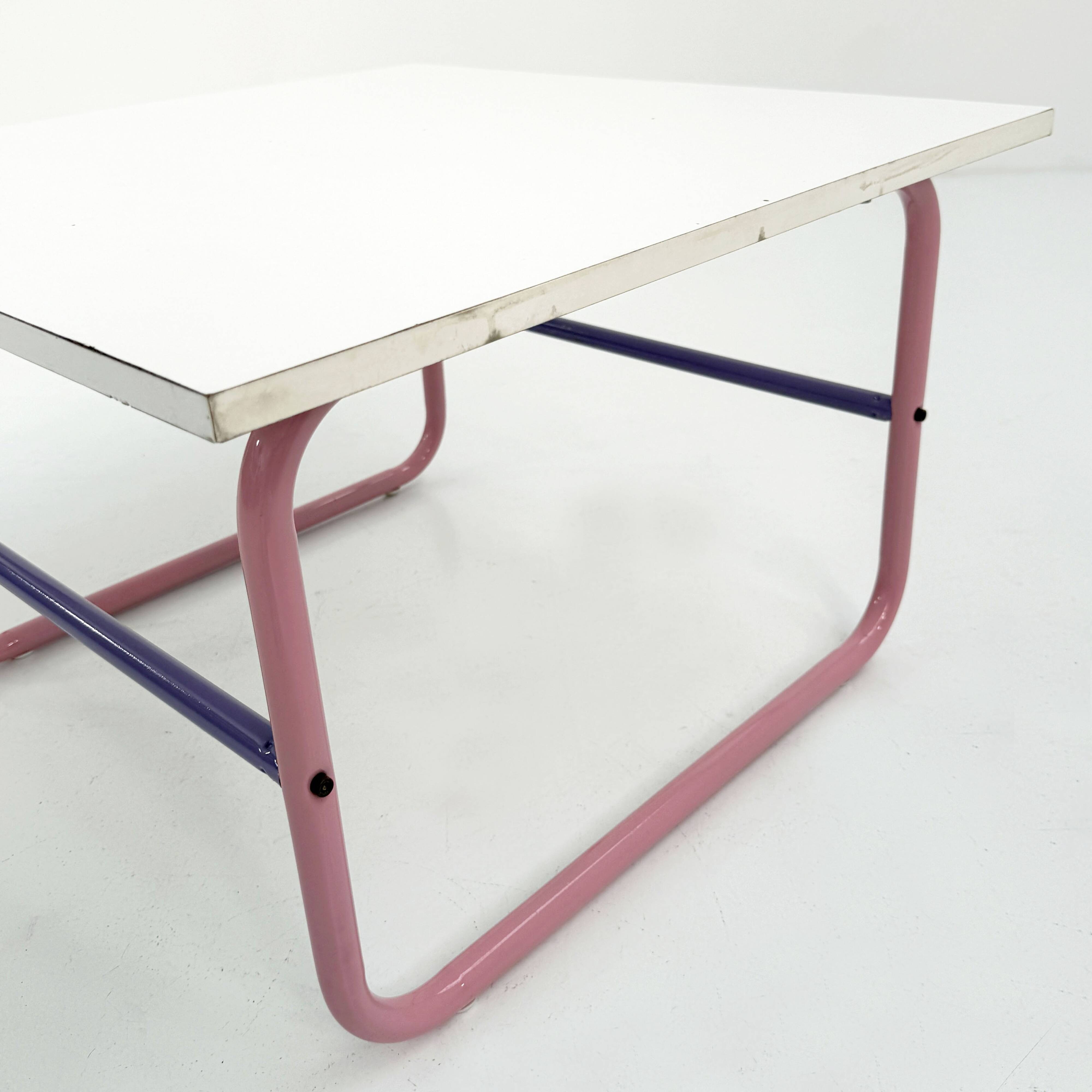 Pink and mauve tubular coffee table, 1980