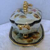 Soupière légumier avec plat anciens porcelaine barbotine H.Becquet quarqueron