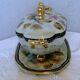 Vegetable soup tureen with old barbotine porcelain dish H.Becquet quarqueron