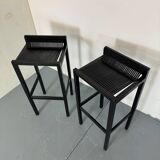 2 tabourets de bar modernistes en bois noir et acier par Ruud Jan Kokke, années 1980