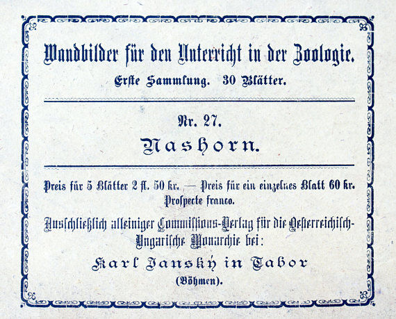 Affiche "rhino"  lithographie Karl Jansky Böhmen 1897