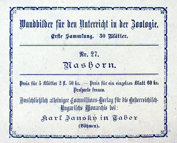 Affiche ''rhino''  lithographie Karl Jansky Böhmen 1897