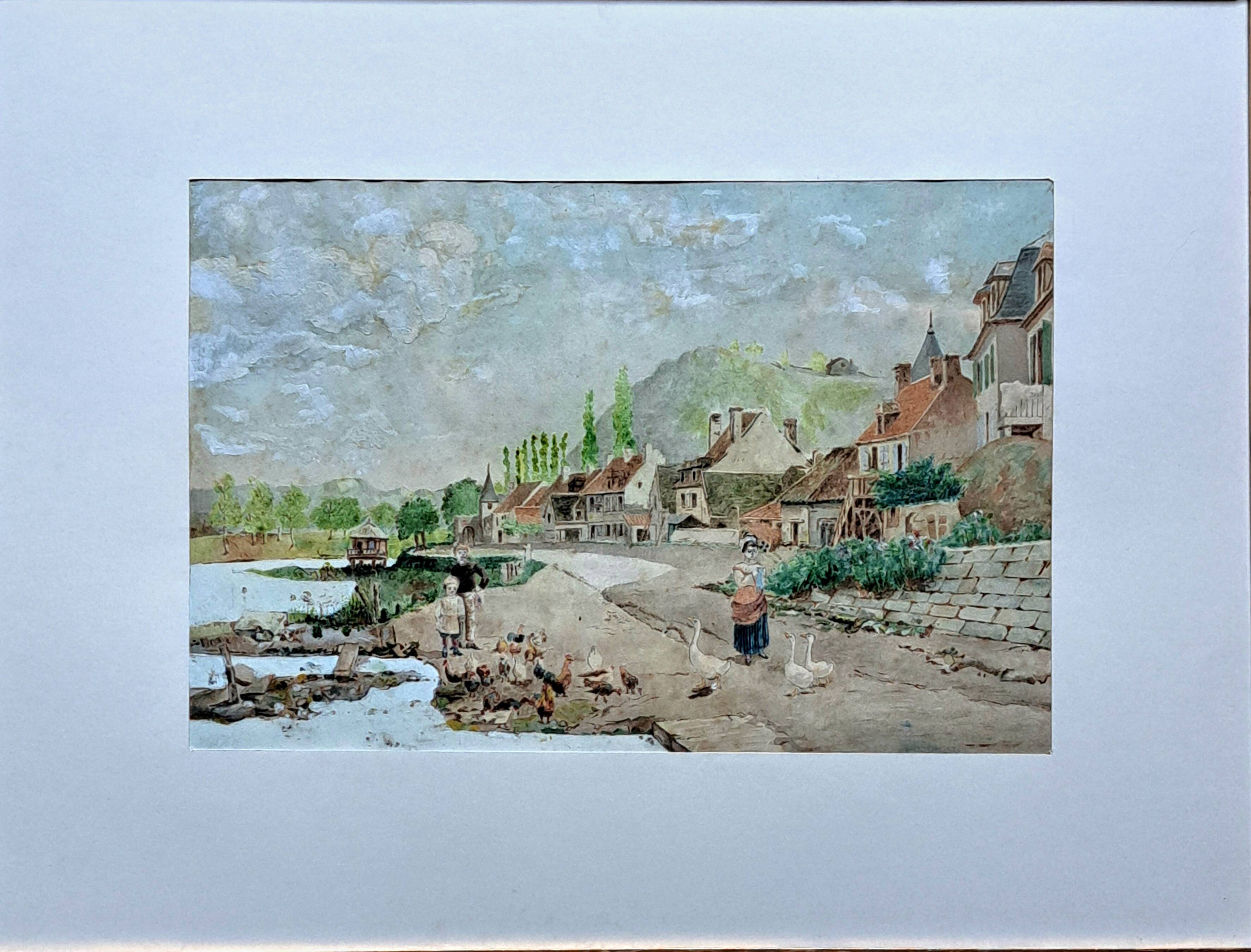 Tableau impressionniste - Aquarelle et gouache - École française vers 1900