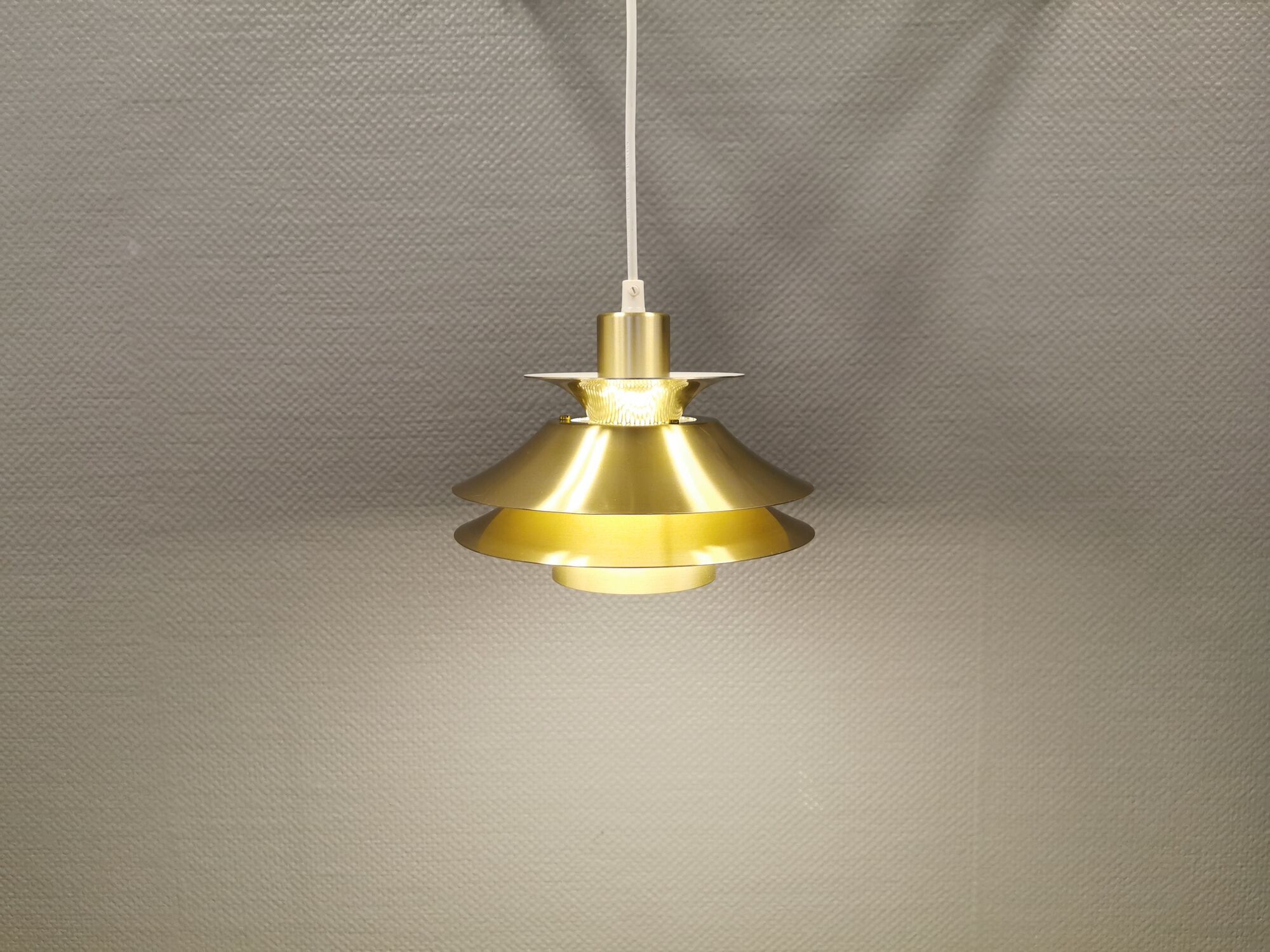 Small hanging lamp from Danish Top-lamps, in brass colored aluminum, produced in the 1980s