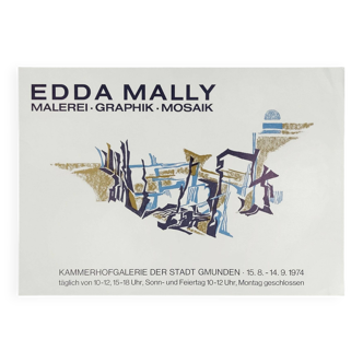 Original Vintage 1970s Edda Mally Art Exhibition Poster Of Illustration & Mosaic