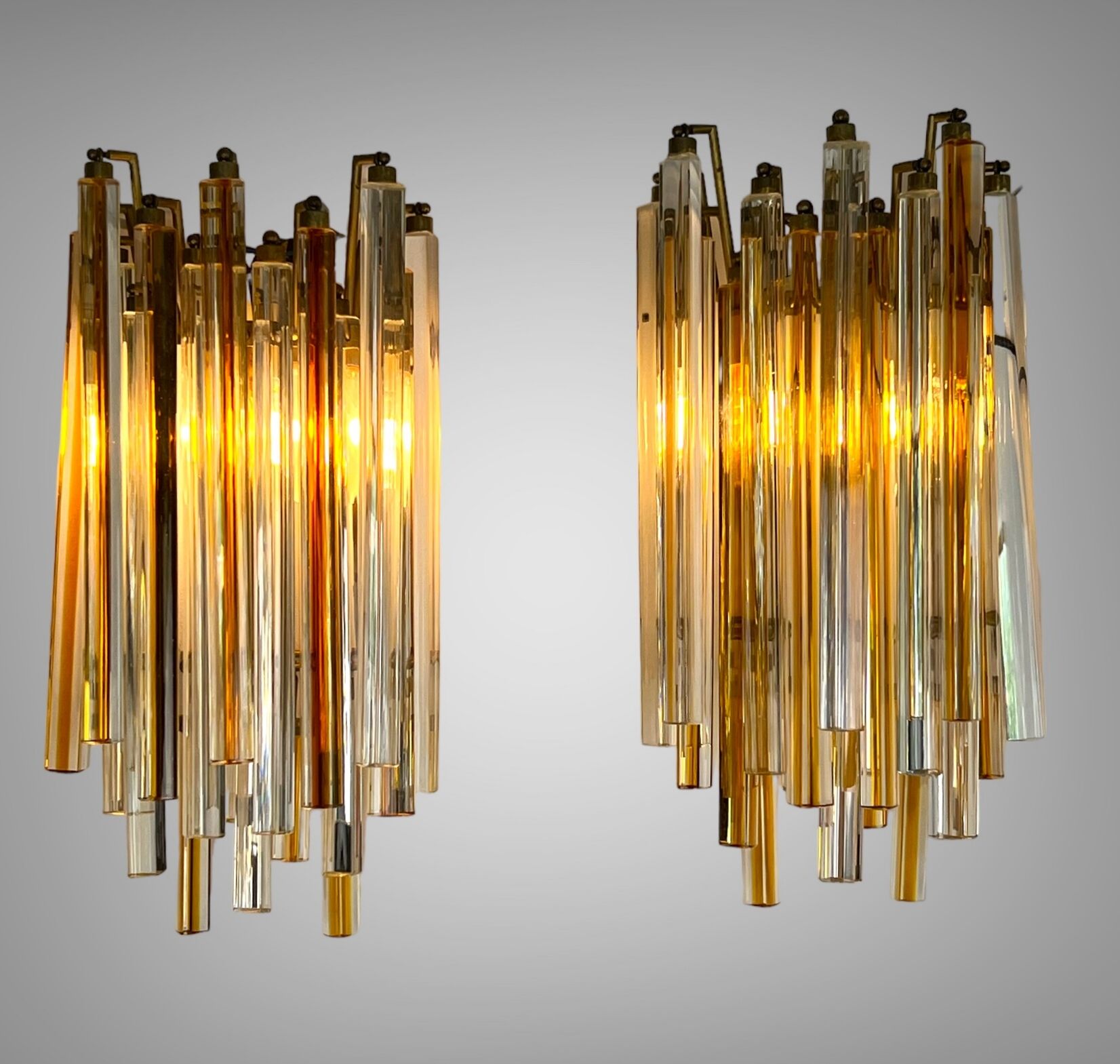 Pair of crystal sconces called "cascade" vintage murano by paolo venini