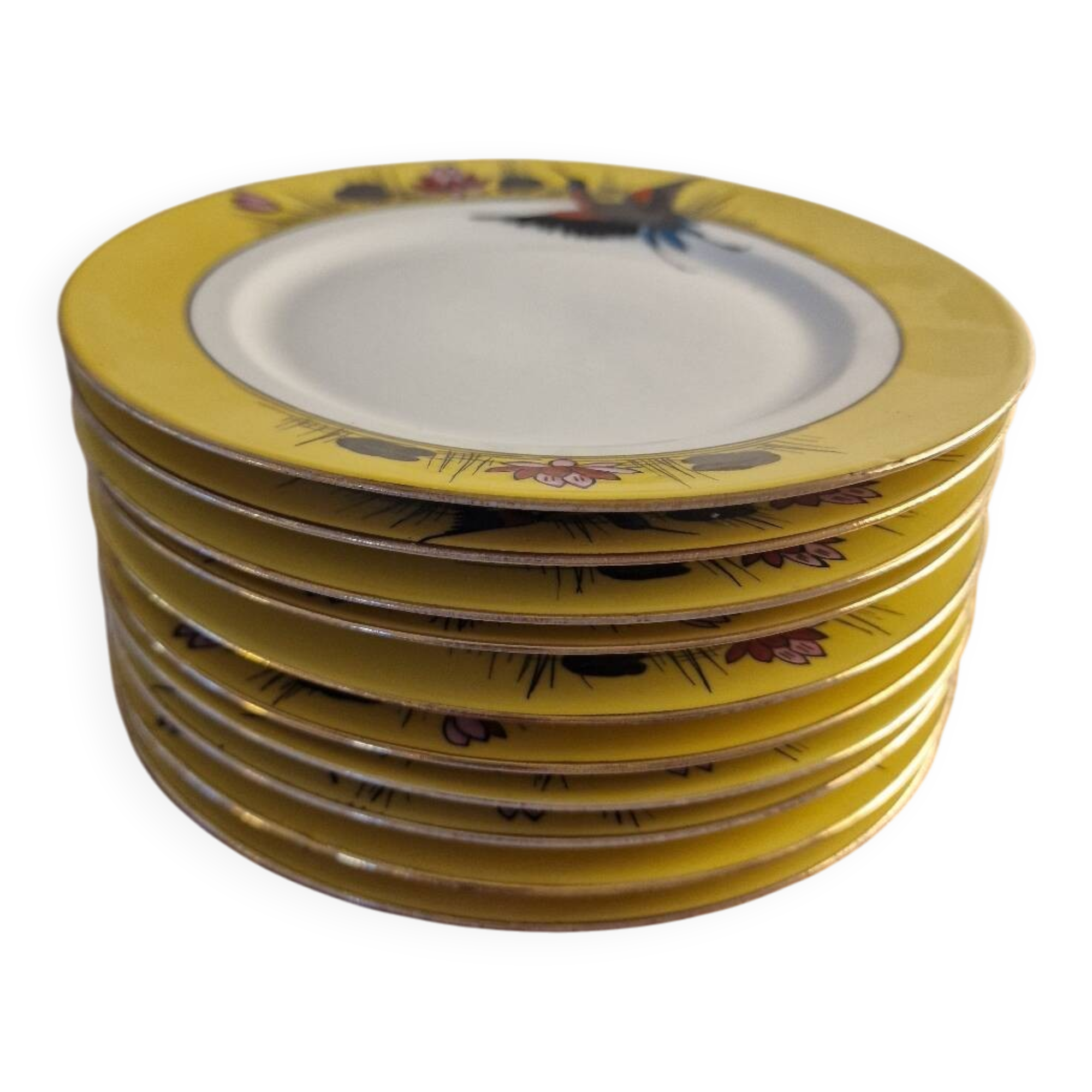 Superb set of 10 limoges porcelain dessert plates, art deco
