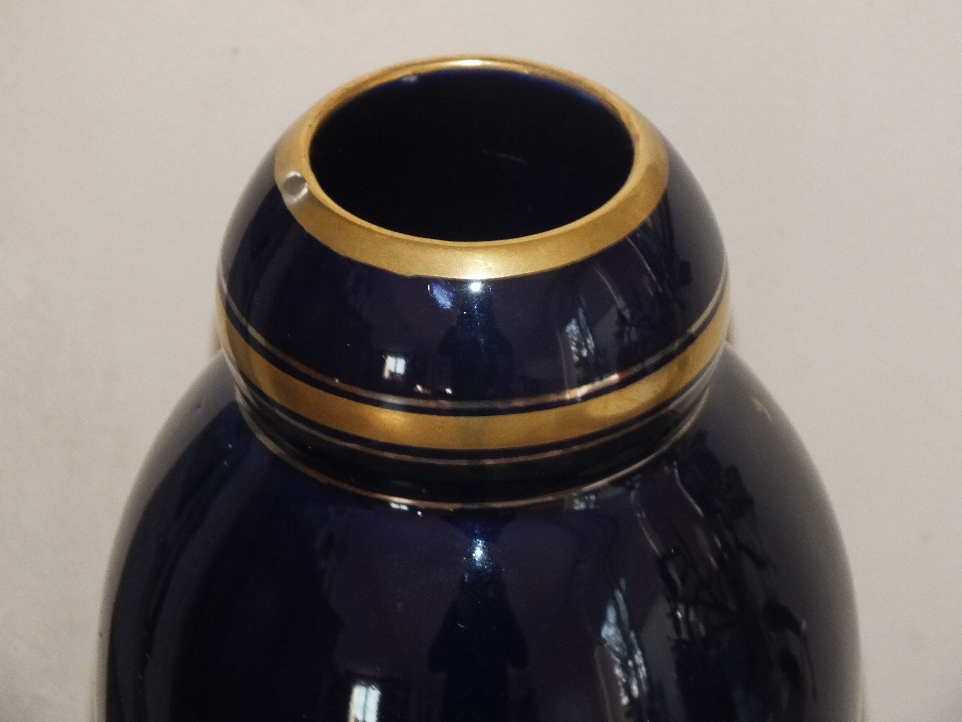 Vase 30s blue of Sèvres and gold Ste Radégonde or Tours Pinon (unsigned)