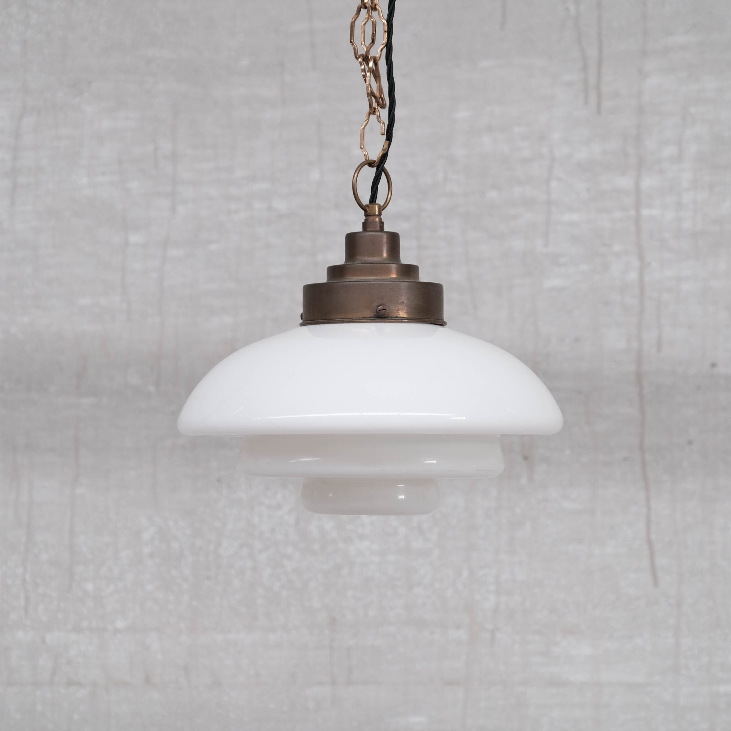 Opaline and brass mid-century pendant light
