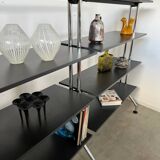 Large tubular bookcase shelves design from the 80s metal and wood vintage bauhaus style